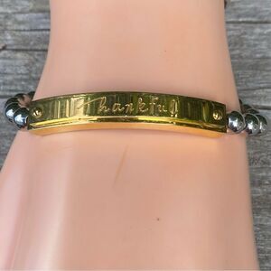 Rustic Cuff Gold and Silver 'Thankful' Beaded Bracelet